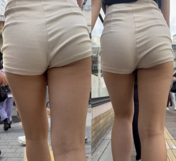 ムチムチショートパンツにハミ尻がセクシーなギャル