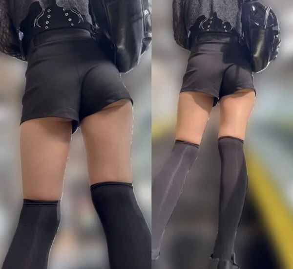 ショートパンツにハミ尻がセクシーな美脚美女