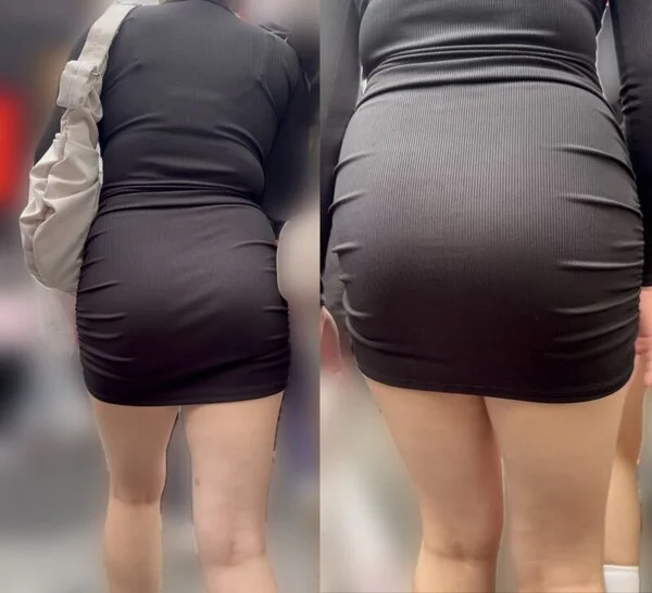 ムチムチしたお尻がセクシーなタイトワンピース美女