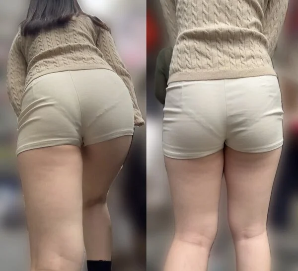 パンティラインがくっきりと見えすぎちゃってるショートパンツ美女