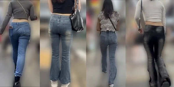 デニムパンツのお姉さん4人セット