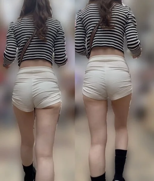 白のショートパンツがムチムチ食い込んでセクシーすぎるお姉さん
