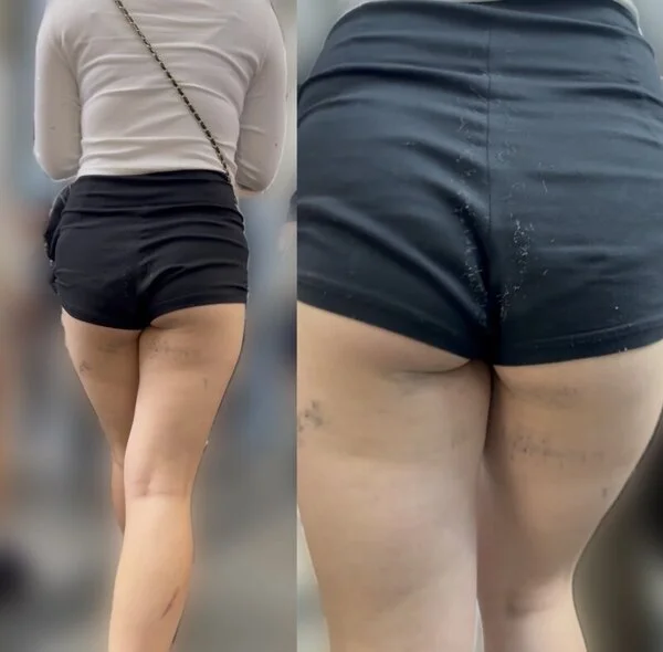 ショートパンツからハミ出るお尻がセクシーなムチムチギャル