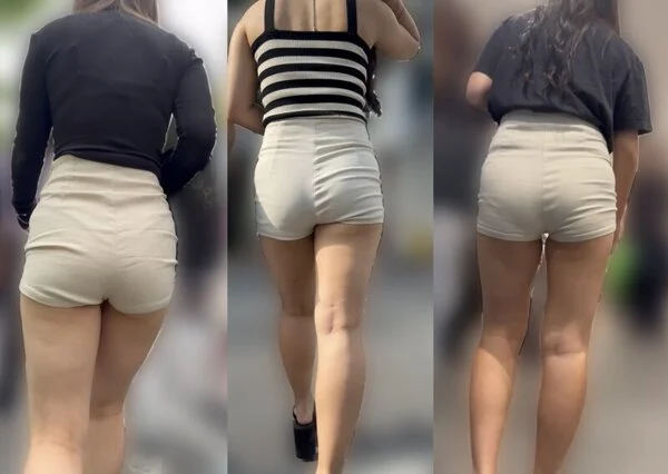 白ショートパンツに生足が魅力なギャル3人セット