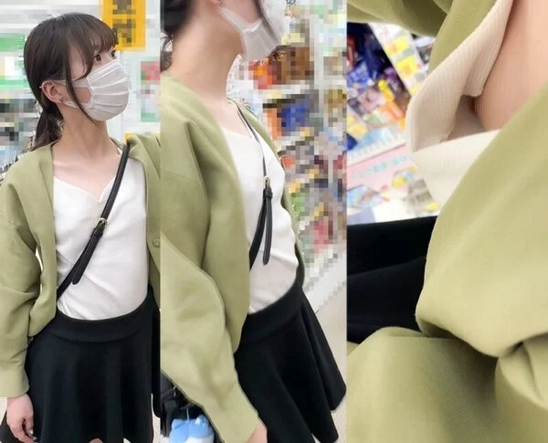 前代未聞!ノーブラ女子のモロ見え胸チラに遭遇!!【胸チラ/乳首ポッチ】