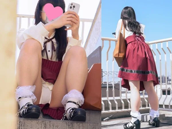 雑居ビル屋上でパンチラしてる女の子1 甘めガーリー系オタ女子のふっくら水平パンチ