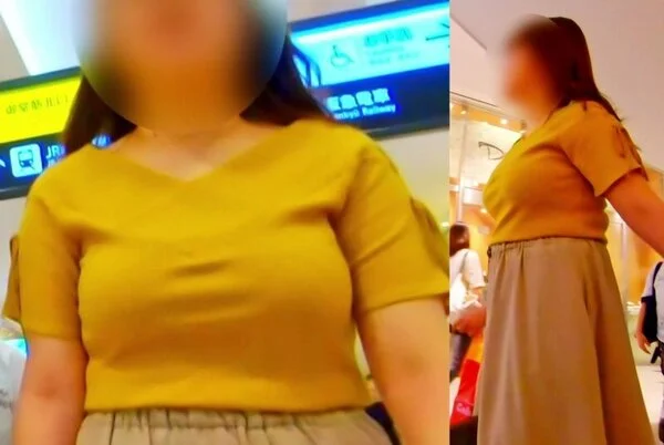 No.205黄色シャツ越しのデッカイ乳揺れインパクトに思わず視線を奪われるお姉さ