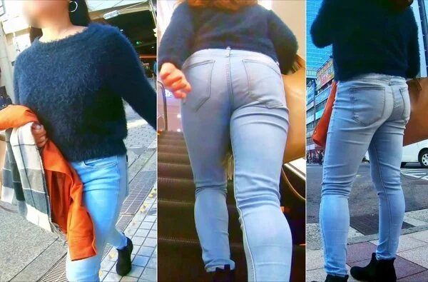 No.373フリフリお尻から脚先へのラインをスキニーデニムでアピール中のお姉さん