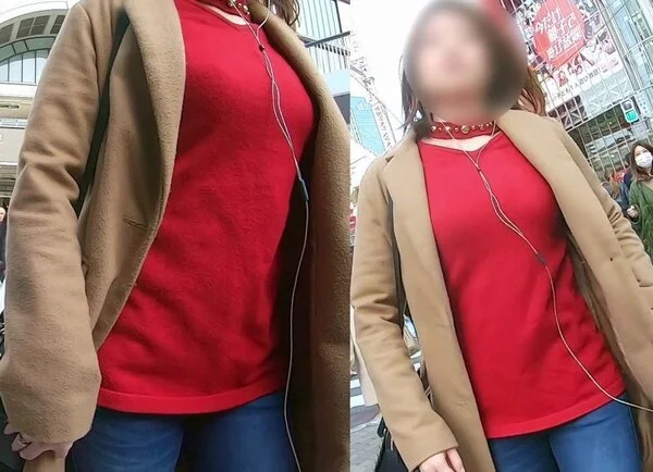 No.389プルプル巨乳を赤トップス強調で周囲の乳フェチ男子を魅了するお姉さん
