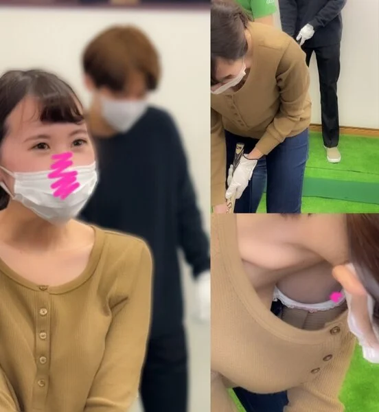【ゴルフレッスン⑧胸チラ】カップルレッスンのDカップ彼女&Eカップキャバ嬢