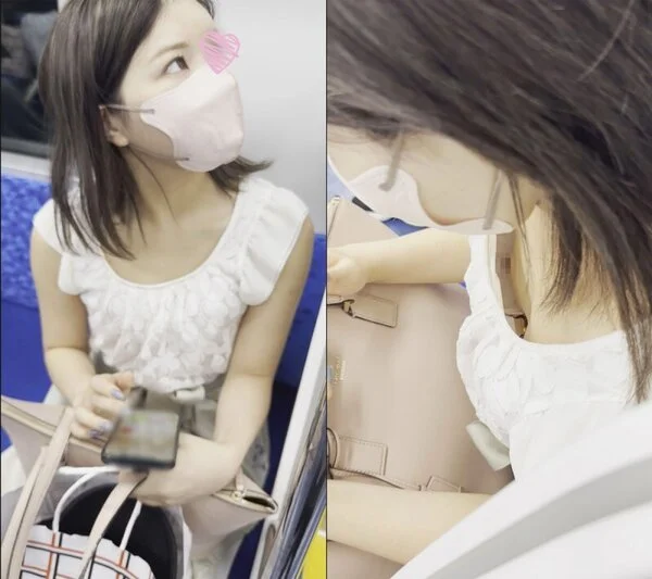 [電車胸チラ]こんな可愛い子が無防備…!!終始ちくび見えっぱなしの特別列車でした