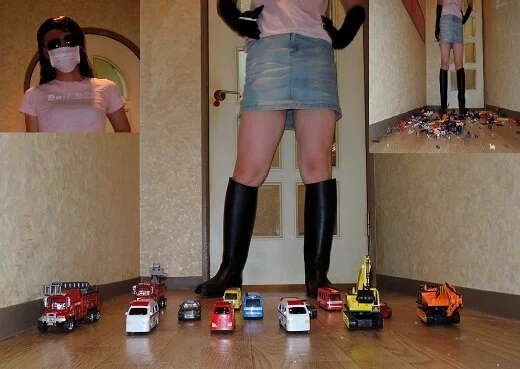 悪女MAYA 街を破壊する怪獣が暴れるように車・駅を踏み潰し、時計を木っ端微塵に
