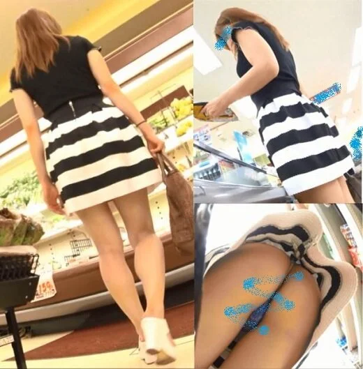 S級お姉さんのボーダーミニスカートから美しい脚全開でパンツモロ出しところを■■!
