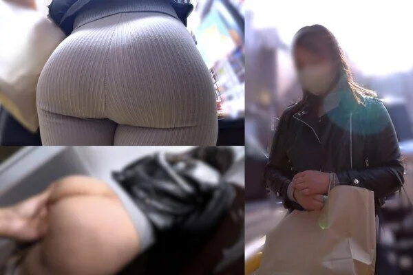 【着衣巨尻】リブパンツの中で収まりきらない100cmの規格外ヒップのバックショッ