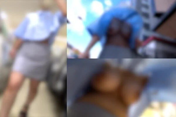 【サンプル動画】【前編】【着衣巨乳】突風でミニ丈シャツが全開!ノーブラOLの細身