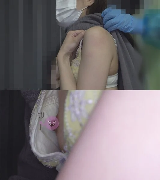 [ワクチン接種]学生の子と一般外来2名、モロ見えてます[胸チラ]