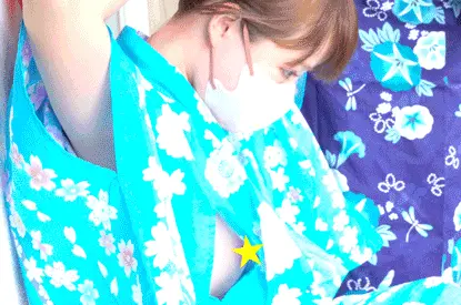 【ノーブラ浴衣美女の納涼チラ】【先端までとらえた美しい横乳&裾からのぞく華やか白
