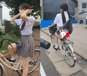 制服自転車③9回めくりパンチラ