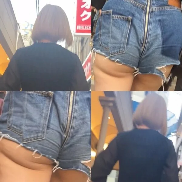 タイトなデニムパンツで歩くデカ尻さん 歩くたびにはみ出た下尻が弾ける!エロ尻確定