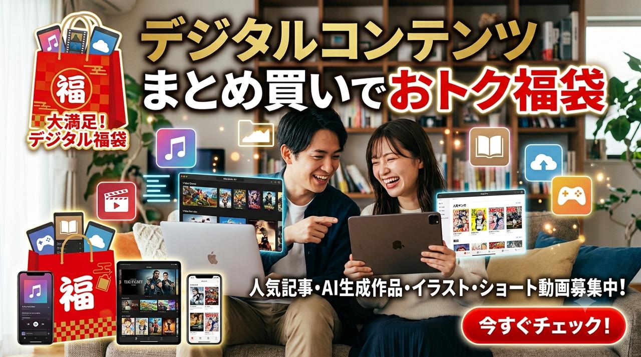 デジタルコンテンツまとめ買いでおトク福袋 — 人気記事・AI生成作品・イラスト・ショート動画募集中！